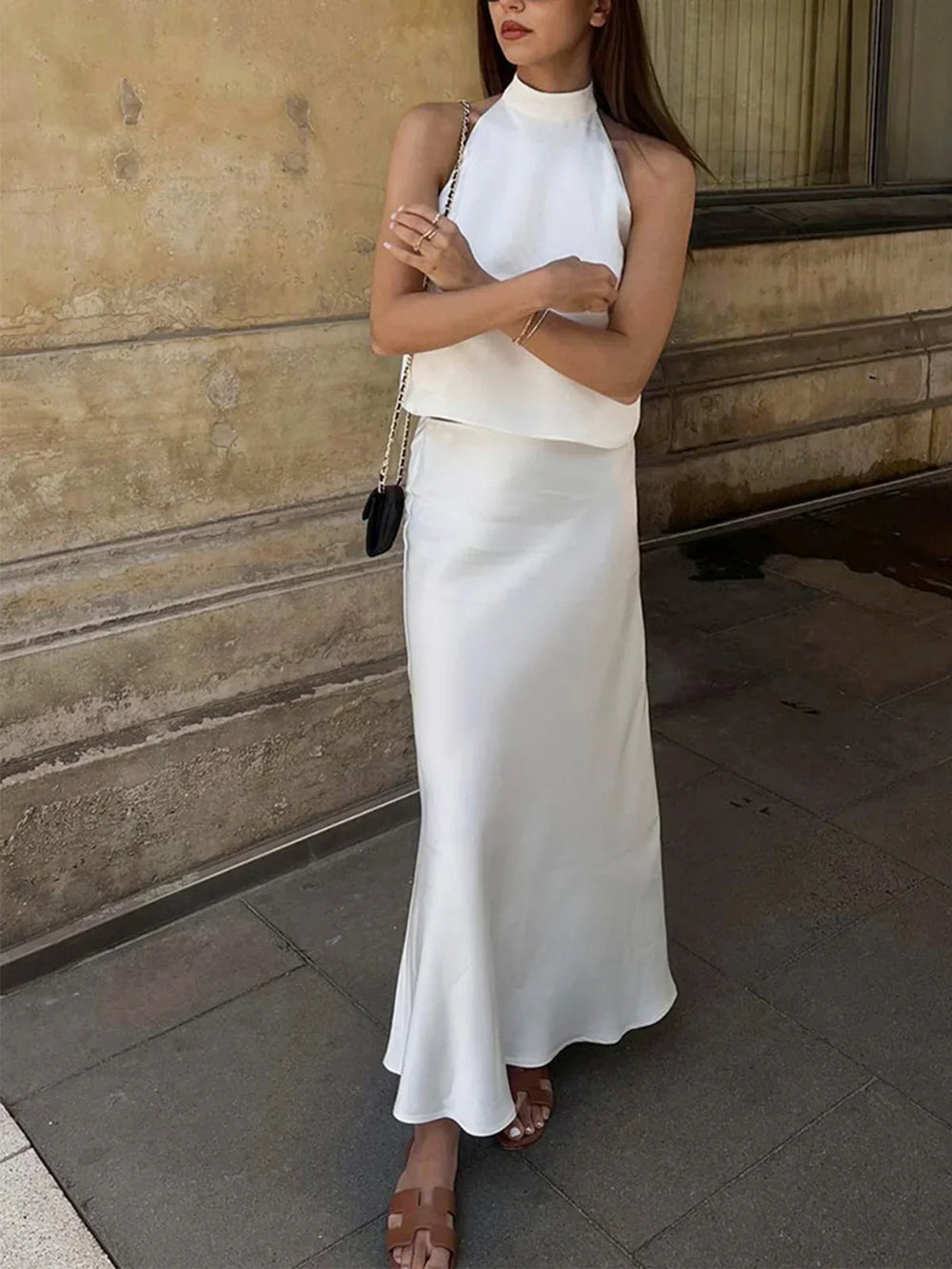 Levoire | Traum Ouvert Dos Satin Ensemble Jupe Deux Pièces