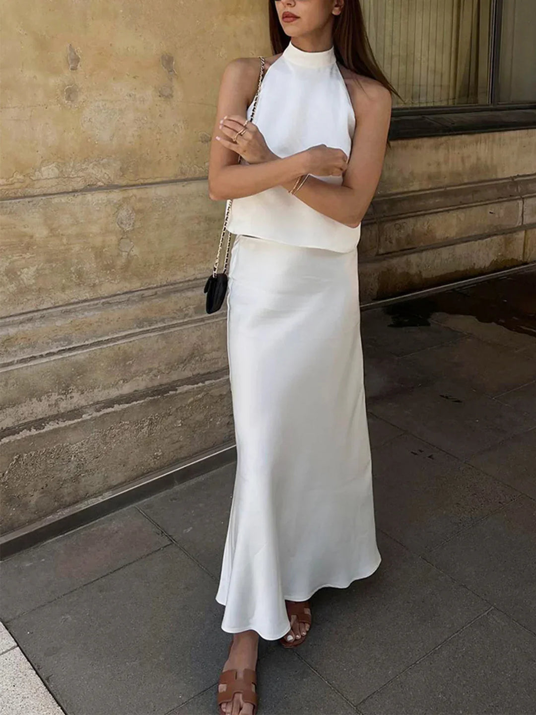 Levoire | Traum Ouvert Dos Satin Ensemble Jupe Deux Pièces