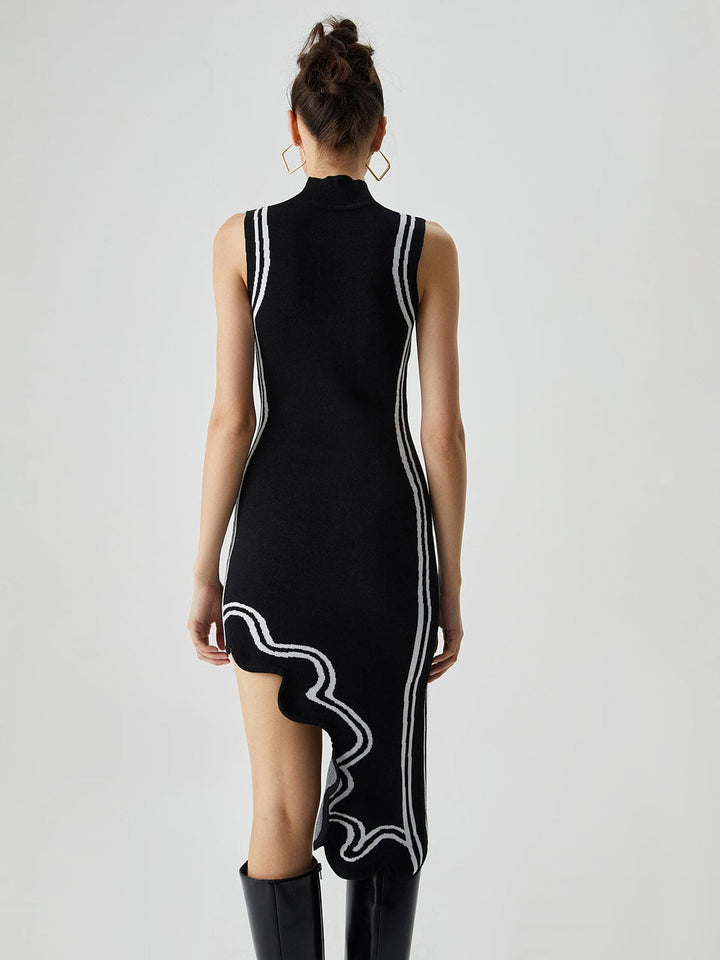 Levoire | Robe Midi Tricot Avec Ourlet Contraste Asymétrique