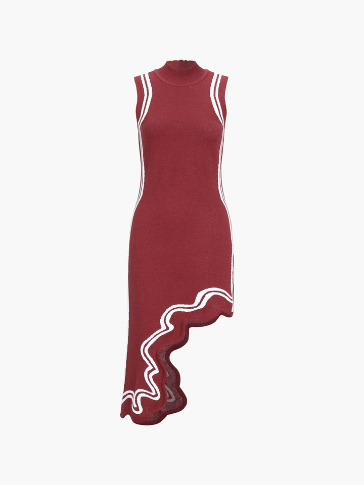 Levoire | Robe Midi Tricot Avec Ourlet Contraste Asymétrique Rot