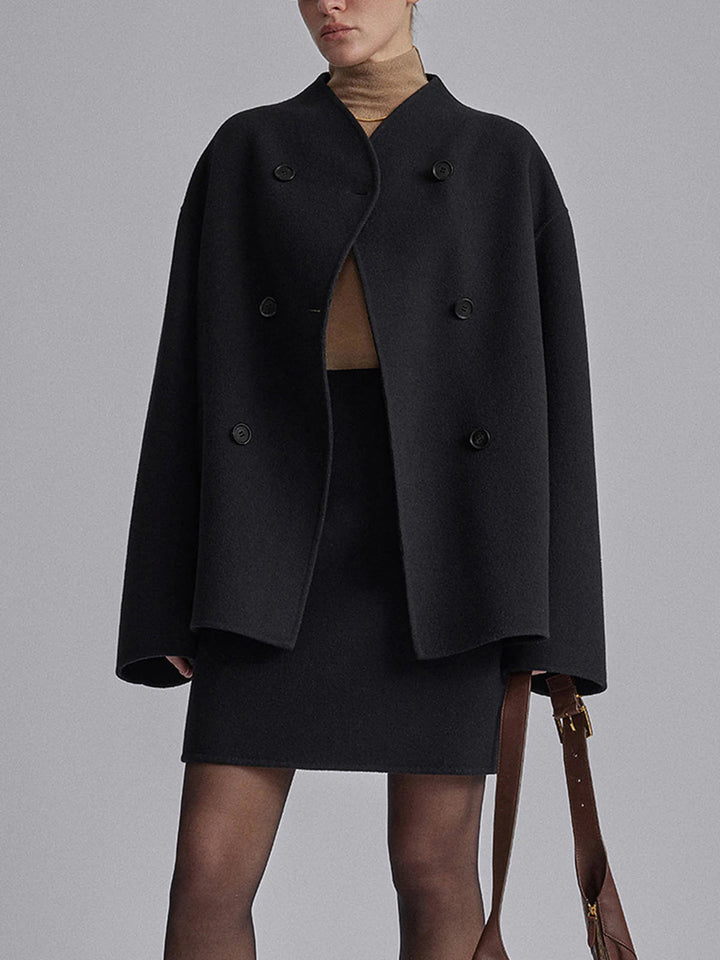 Avriane | Veste en laine courte avec double rangée de boutons mélange de laine moderne et chaude