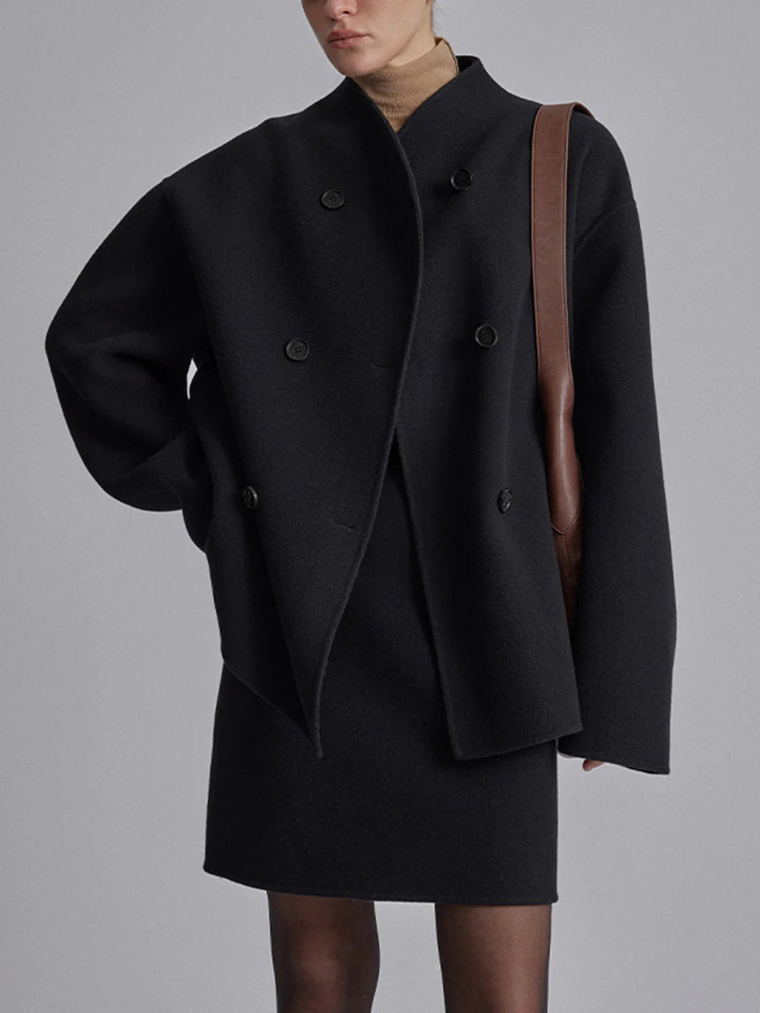 Avriane | Veste en laine courte avec double rangée de boutons mélange de laine moderne et chaude