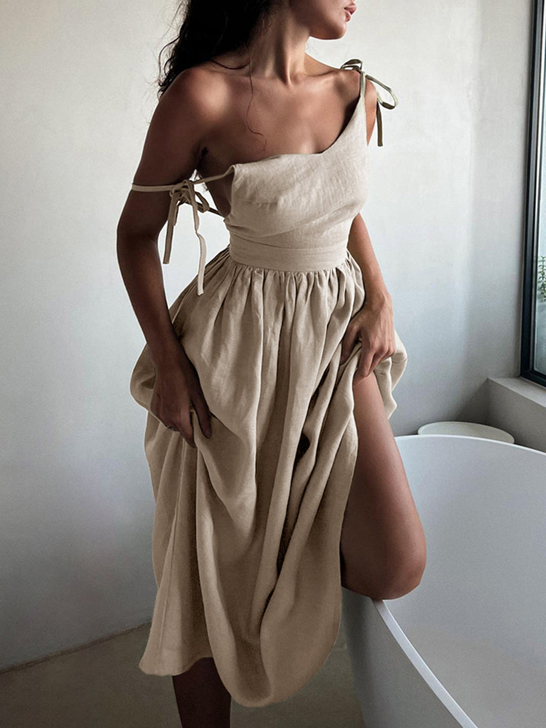 Levoire | Robe Longue En Coton Avec Bretelles Beige