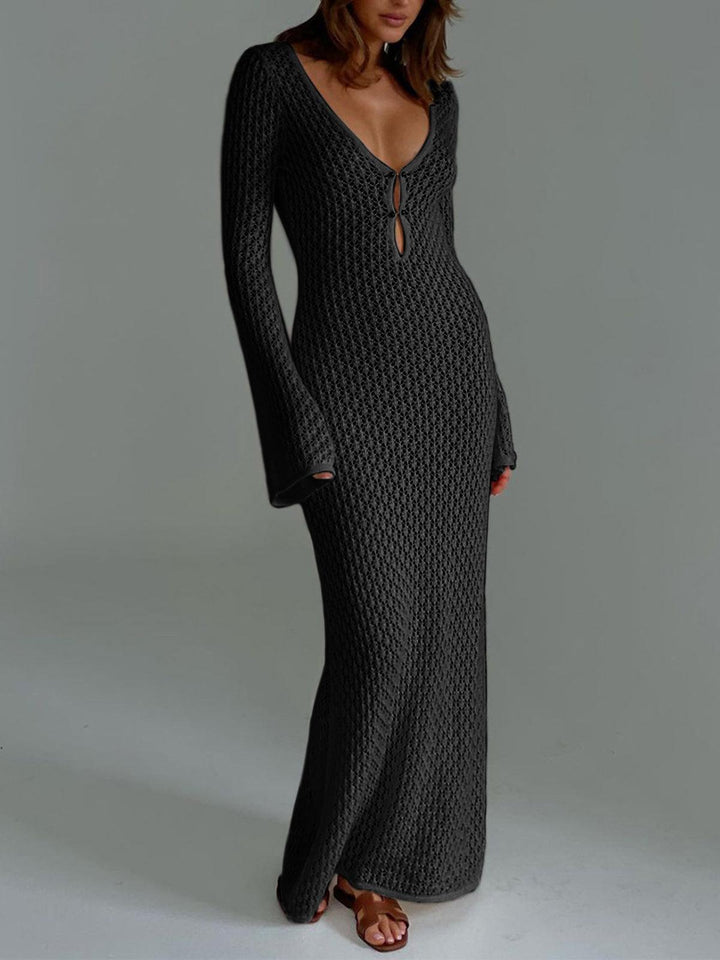 Levoire | Robe Au Crochet Longue Avec Manches En Cloche Pour Femmes Noir