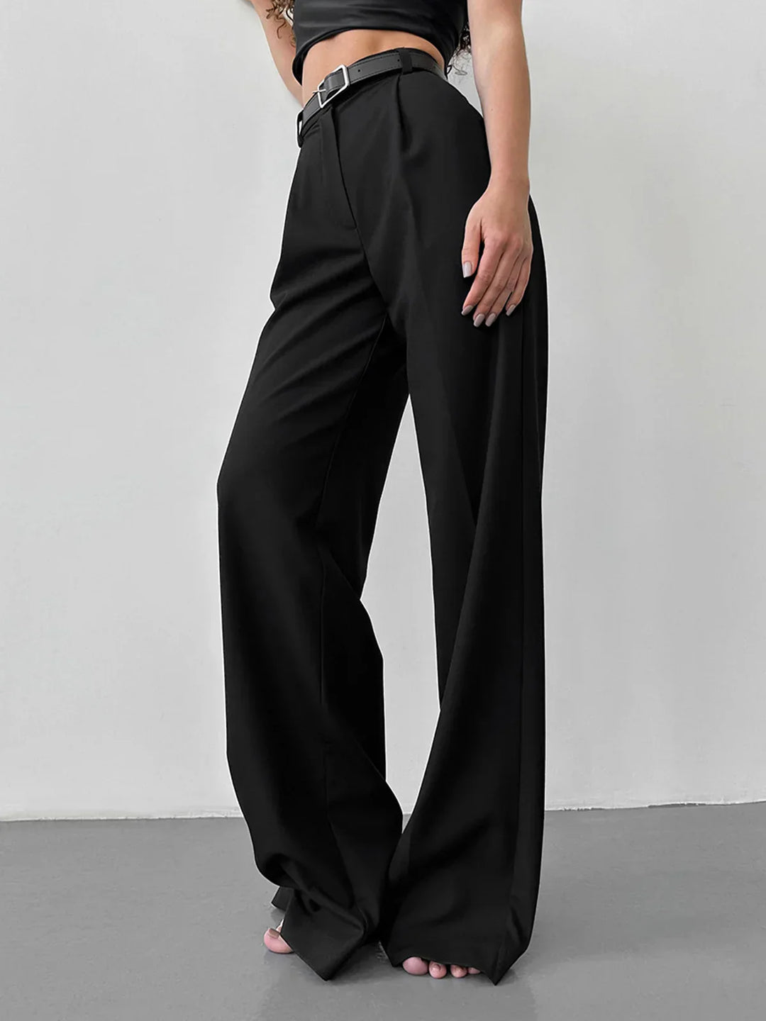 Levoire | Taille Haute Pantalons Larges Noirs Noir