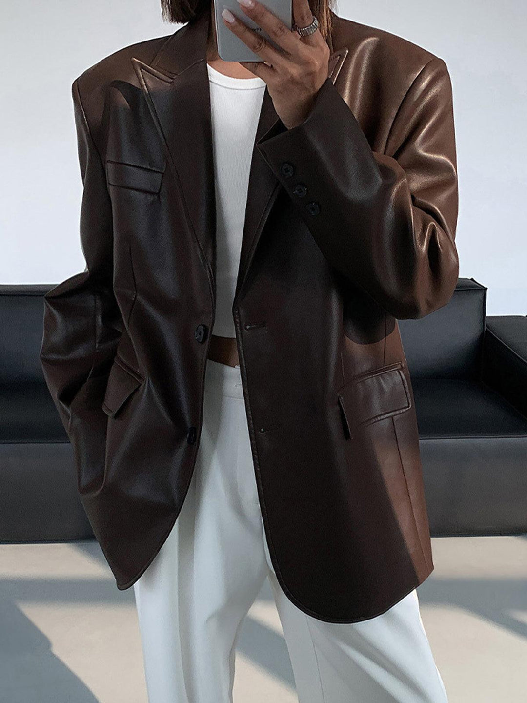 Levoire | Blazer En Cuir Polyvalent Marron foncé