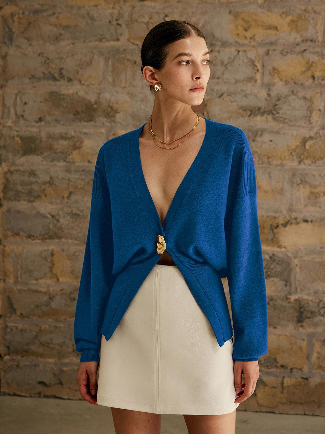 Levoire | Gilet Uni Avec Boutonnière Dorée Pour Femmes Bleu