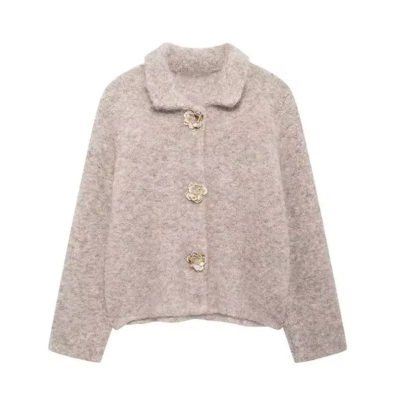 Levoire | Gilet En Bouclé Élégant Avec Des Boutons Fleuris