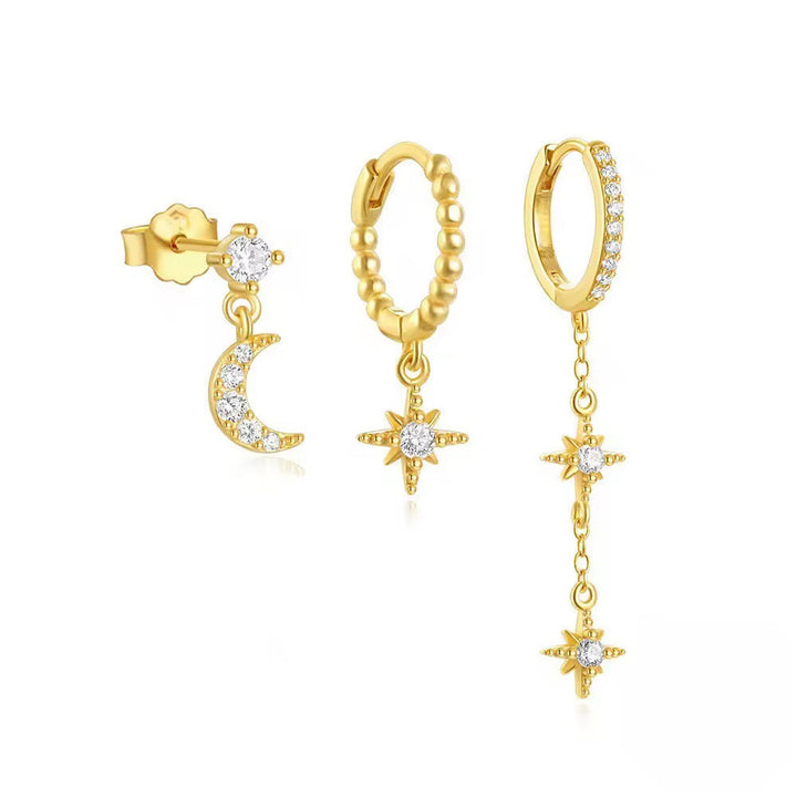 Levoire | Collection De Boucles D'Oreilles Dorées Lune & Étoiles Or