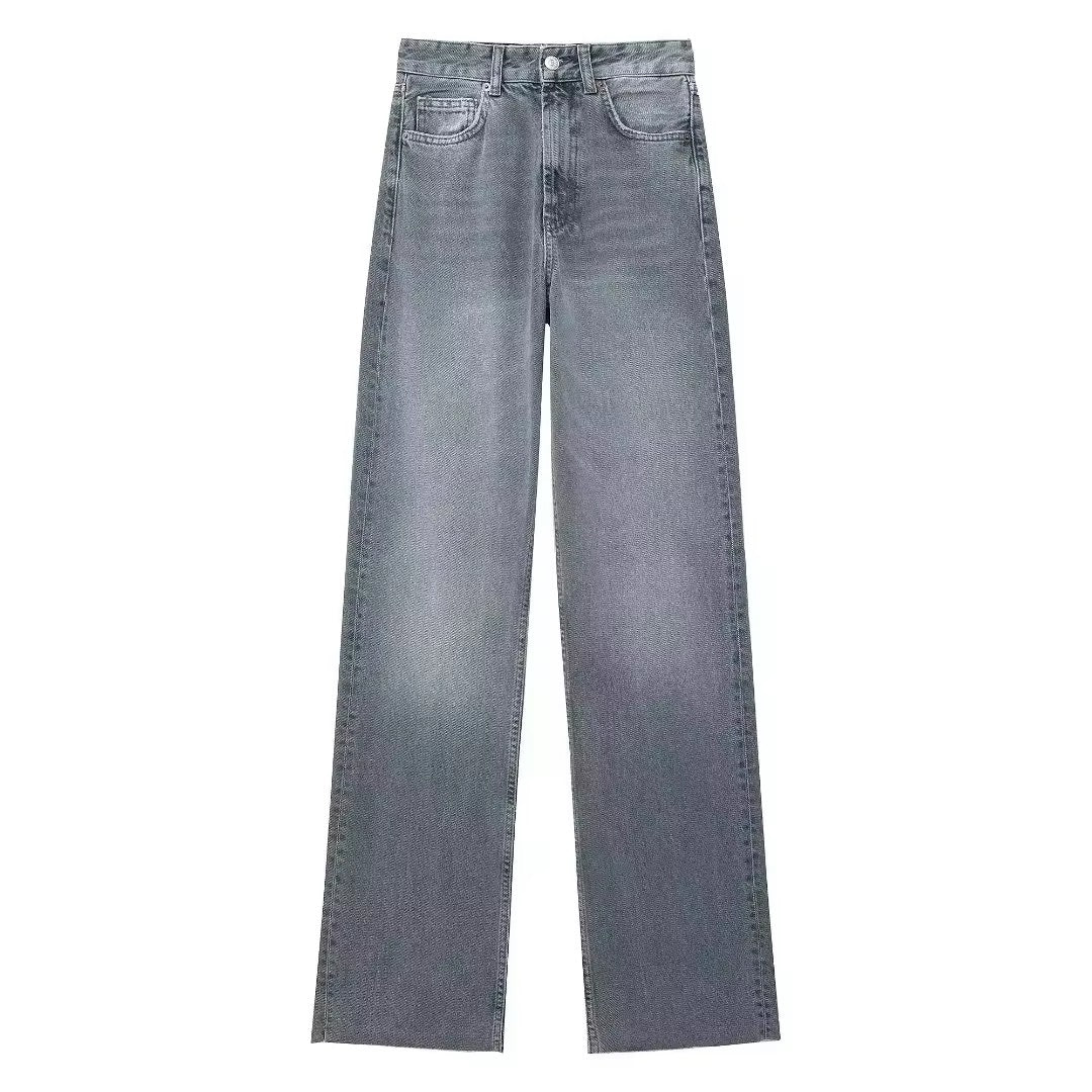 Levoire | Jean Classique Taille Haute Évasée Gris Bleu