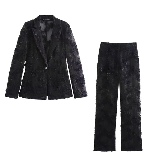 Levoire | Blazer Élégant Noir Avec Broderie De Fleurs 3D