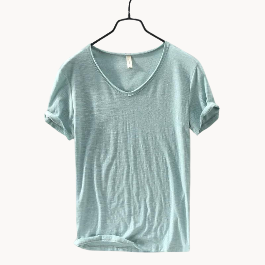 Levoire | Chemise Premium En Coton À Manches Courtes Col V Style Intemporel Vert
