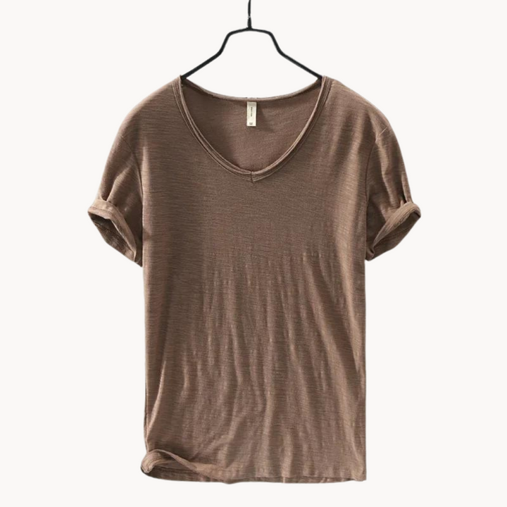 Levoire | Chemise Premium En Coton À Manches Courtes Col V Style Intemporel Braun