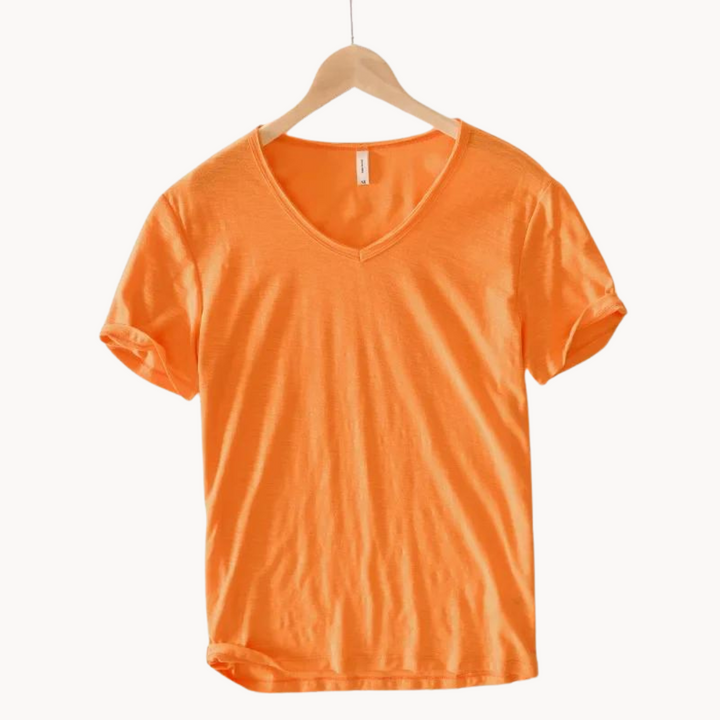 Levoire | Chemise Premium En Coton À Manches Courtes Col V Style Intemporel Orange