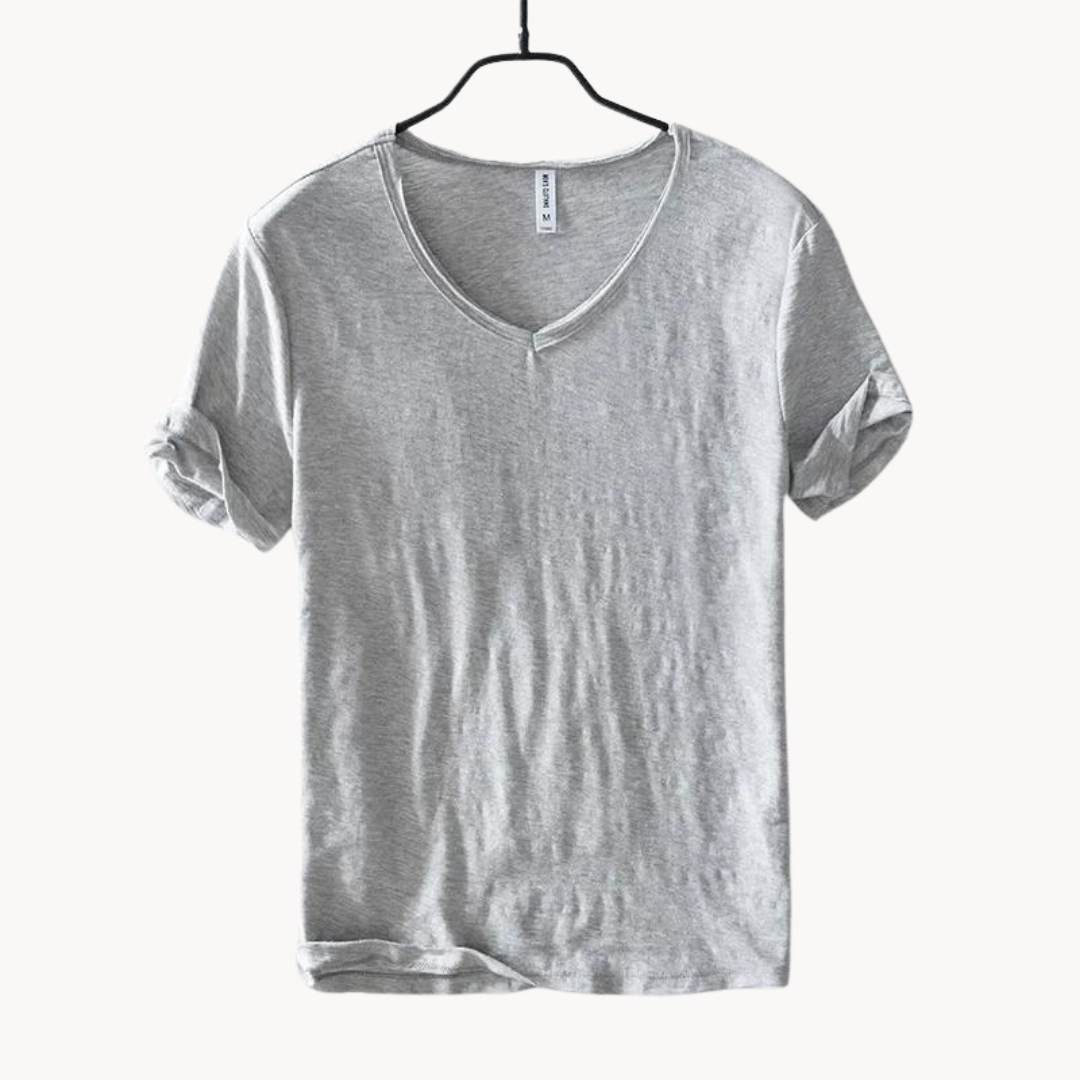 Levoire | Chemise Premium En Coton À Manches Courtes Col V Style Intemporel Gris clair