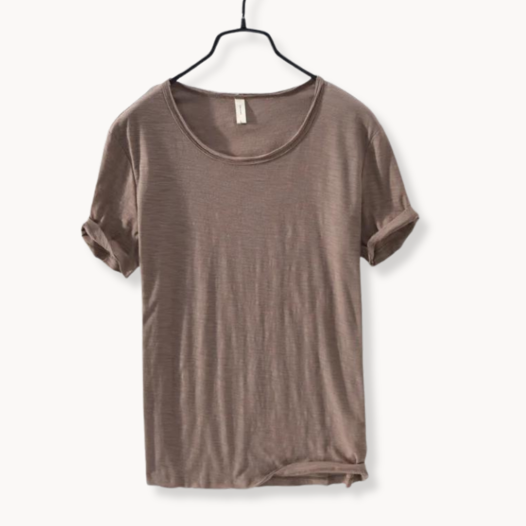 Levoire | Chemise En Coton Manches Courtes Col Rond Élégance Quotidienne Braun