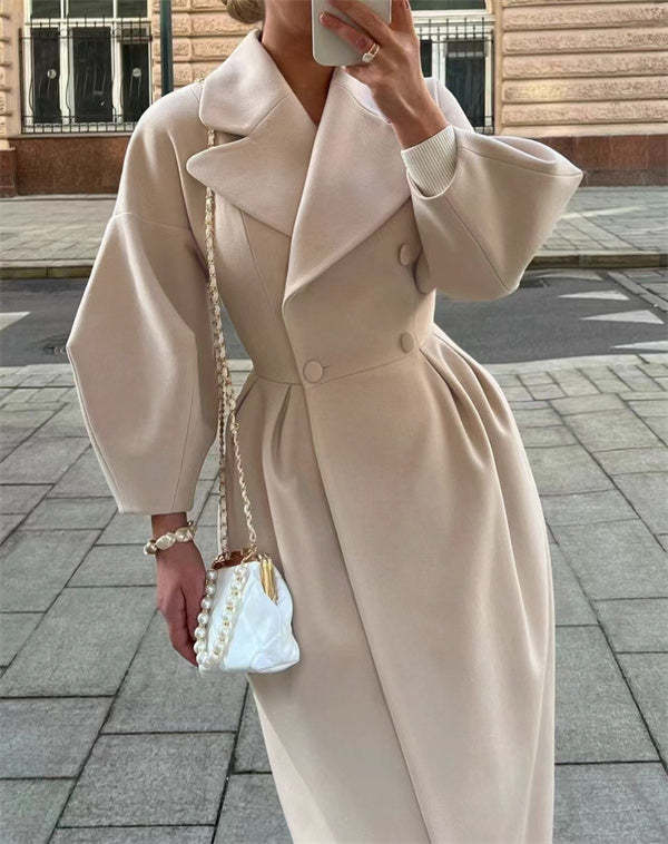 Levoire | Manteau En Laine Vintage Avec Des Manches Lanternes Et Un Revers Beige