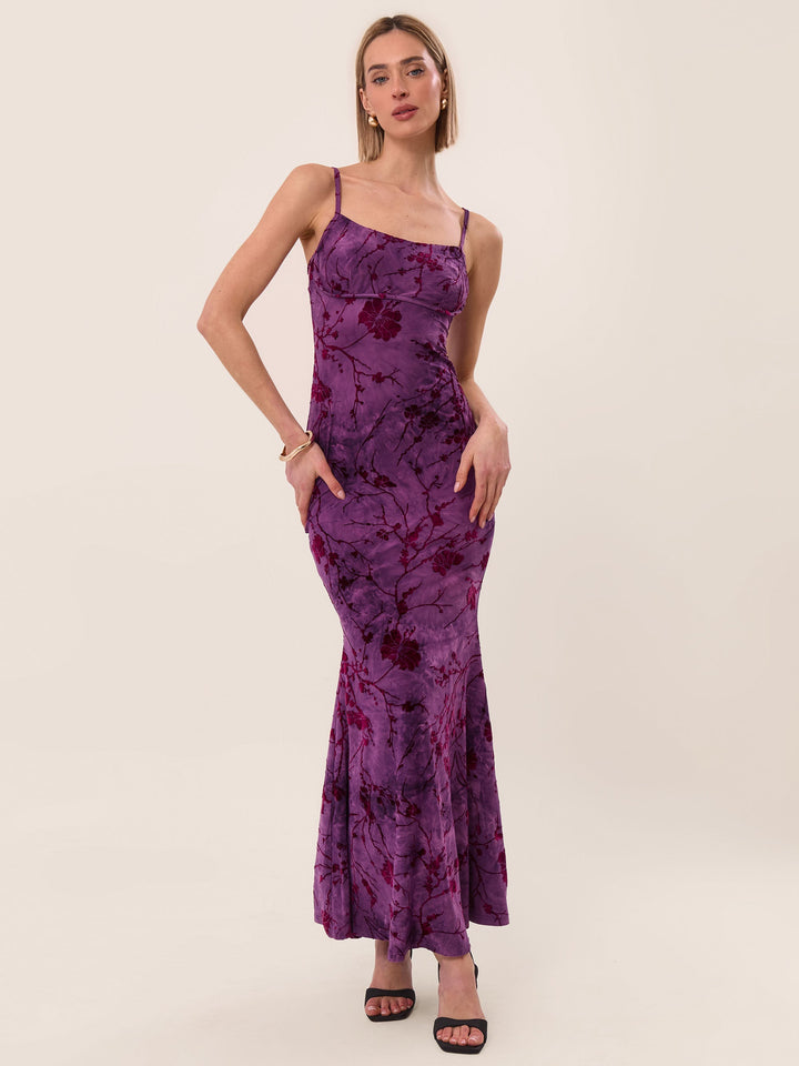 Levoire | Robe Maxime à Imprimé en Velours Violet foncé