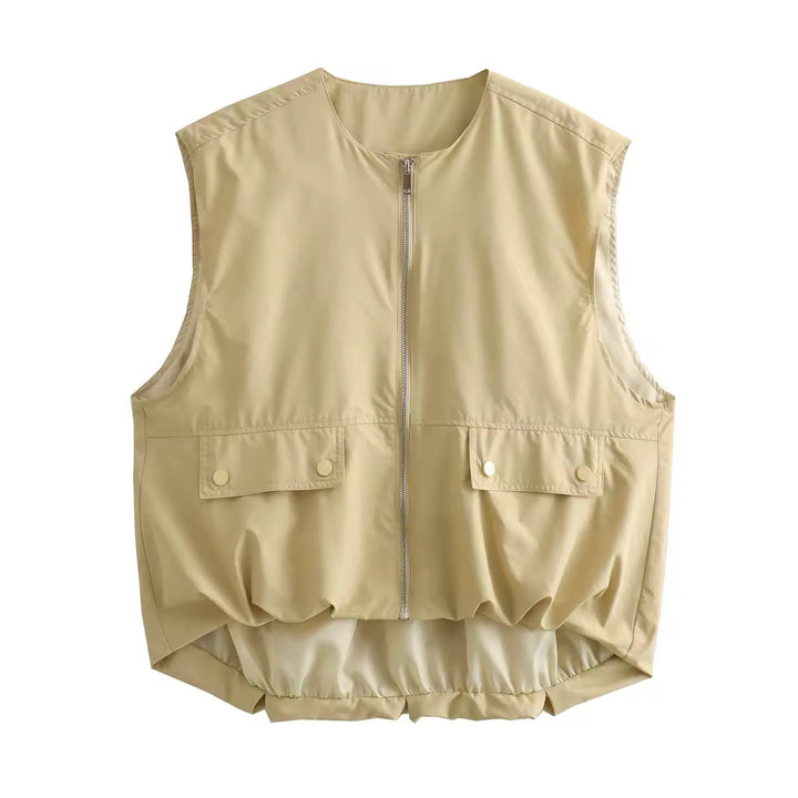 Levoire | Style Sans Manches Veste Avec Fermeture Éclair Beige