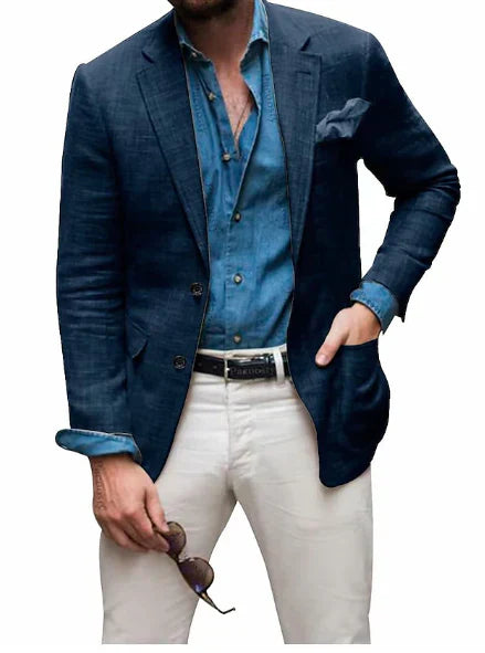 Levoire | Veste En Lin Pour Hommes Bleu