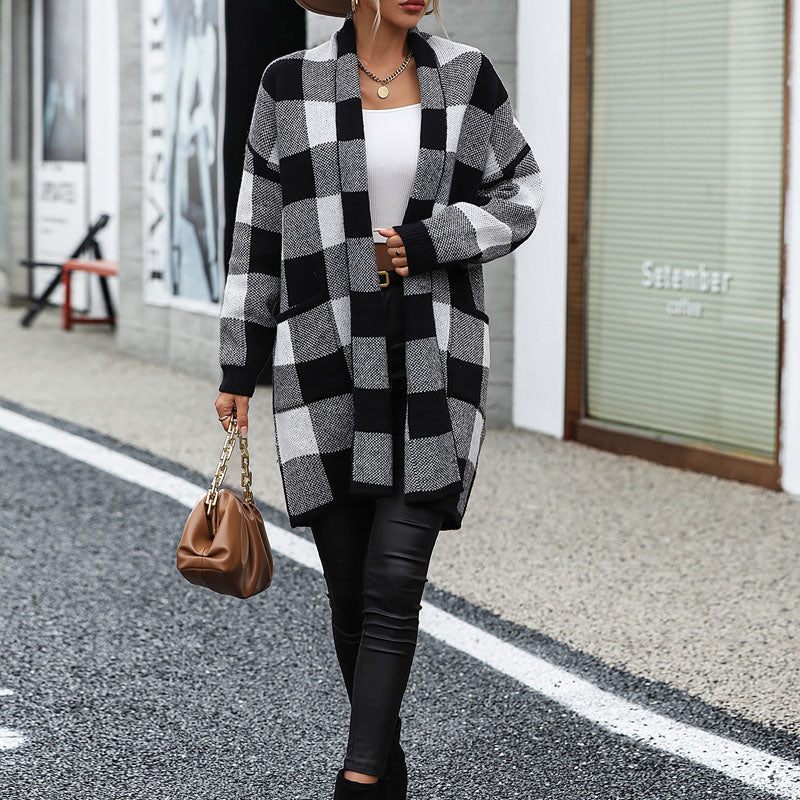 Levoire | Gilet Décontracté Femme Long Avec Motif À Carreaux