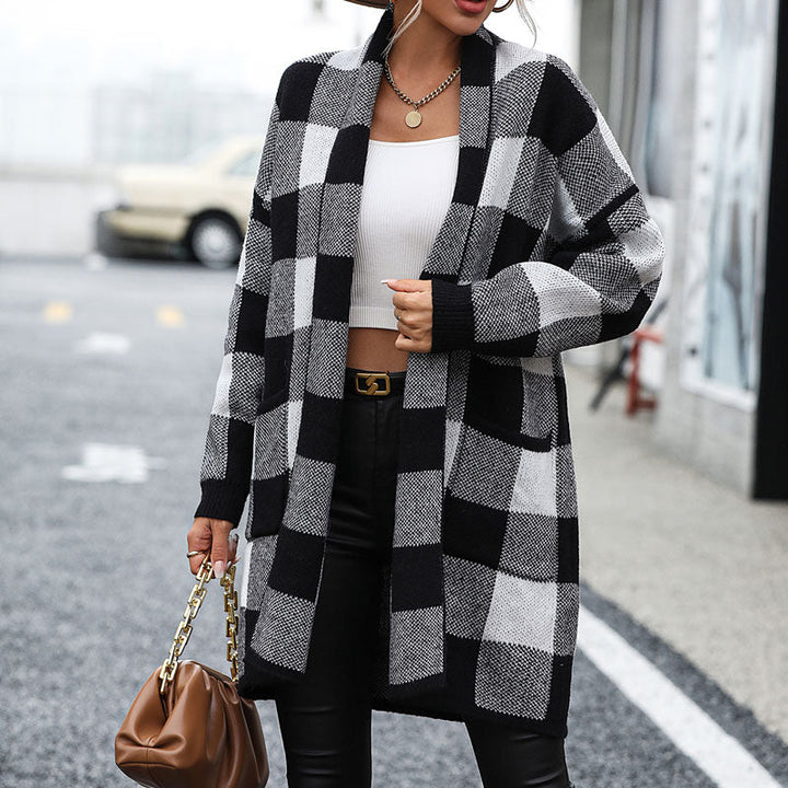 Levoire | Gilet Décontracté Femme Long Avec Motif À Carreaux