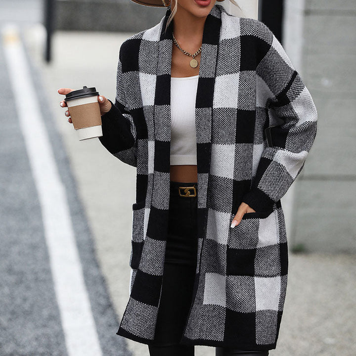 Levoire | Gilet Décontracté Femme Long Avec Motif À Carreaux