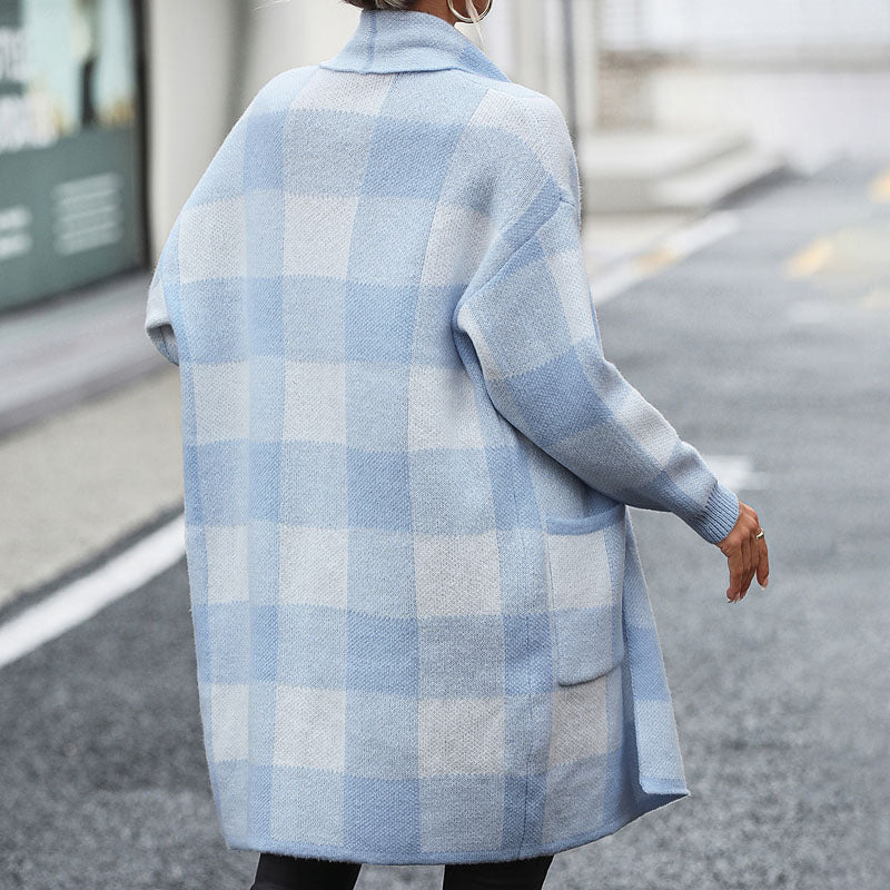 Levoire | Gilet Décontracté Femme Long Avec Motif À Carreaux