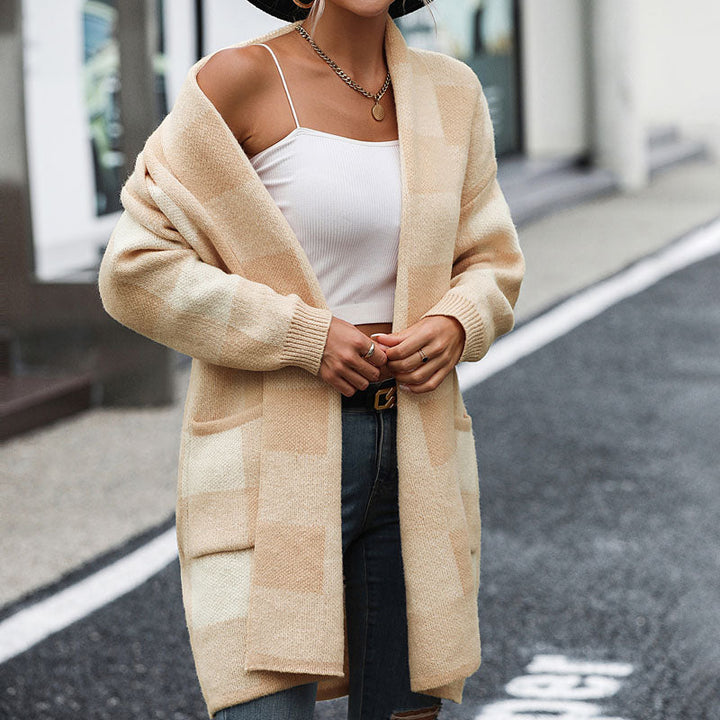 Levoire | Gilet Décontracté Femme Long Avec Motif À Carreaux