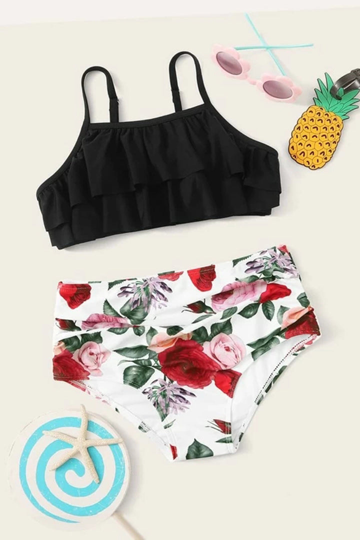 Levoire | Ensemble de Bikini à Volants à Fleurs Noir