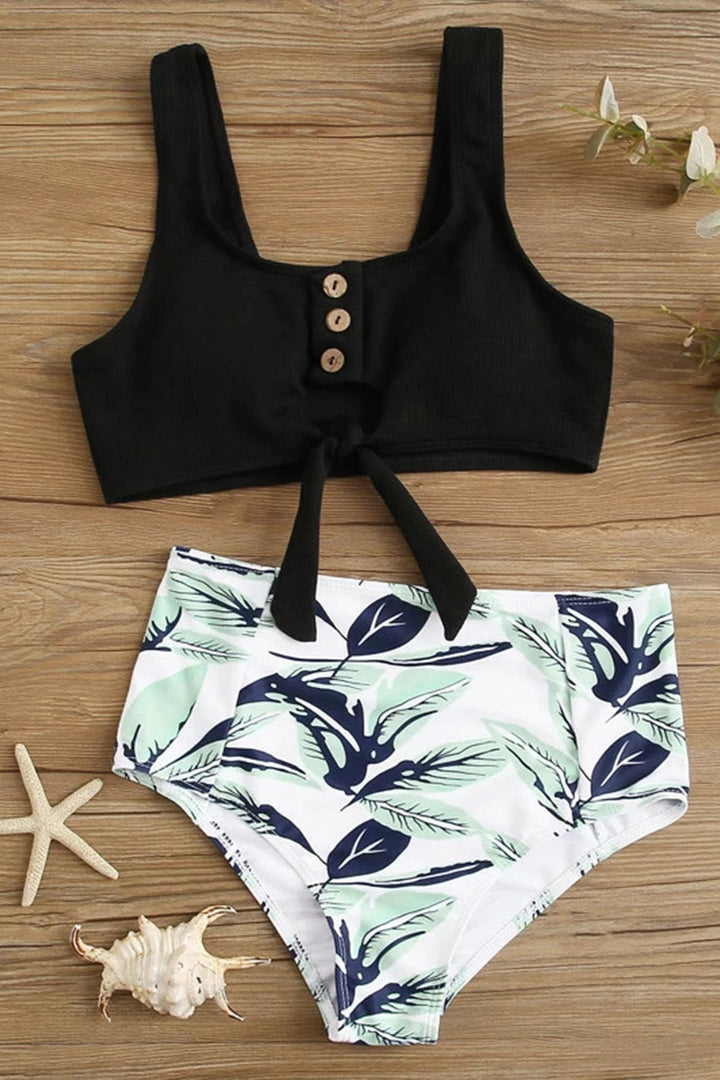 Levoire | Imprimé Rib Nœud Avant Taille Haute Bikini Noir