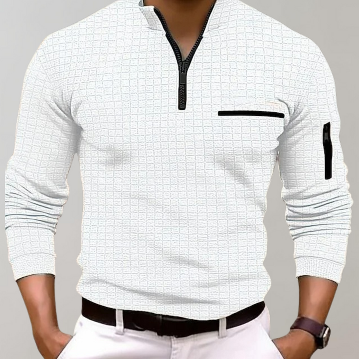Levoire | Pull Demi-Zip Avec Poches Pour Hommes Blanc