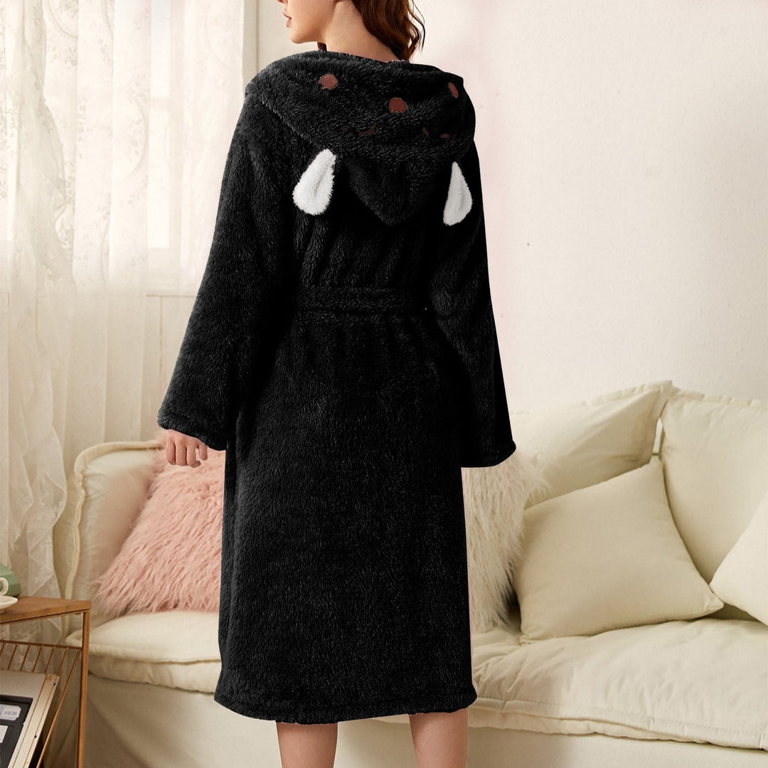 Levoire | Peignoir En Polaire À Capuche Pour Femme Noir - Lapin