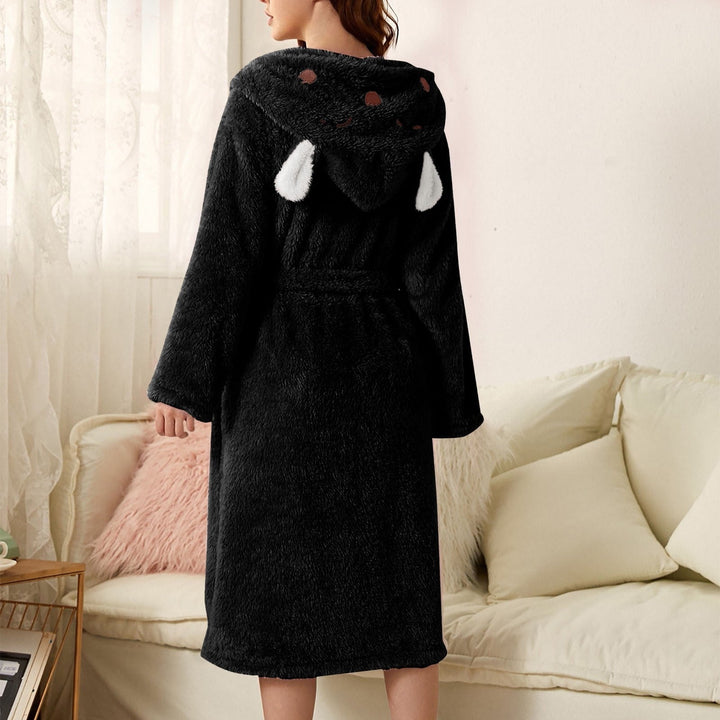 Levoire | Peignoir En Polaire À Capuche Pour Femme Noir - Lapin