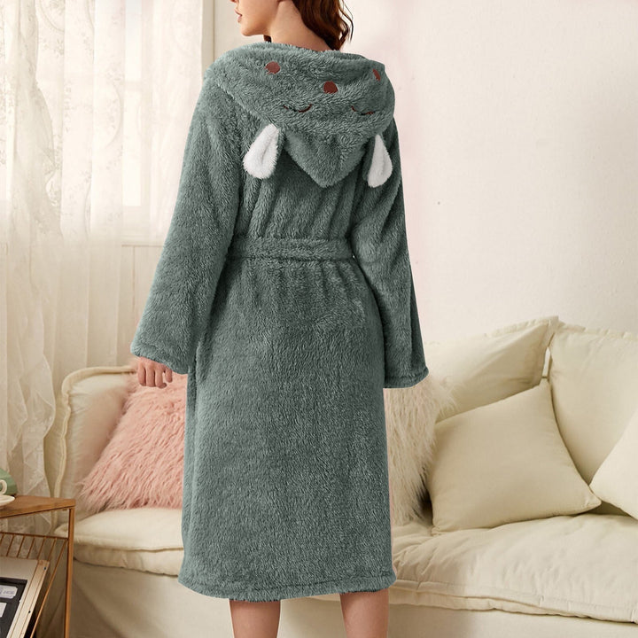 Levoire | Peignoir En Polaire À Capuche Pour Femme Vert - Lapin