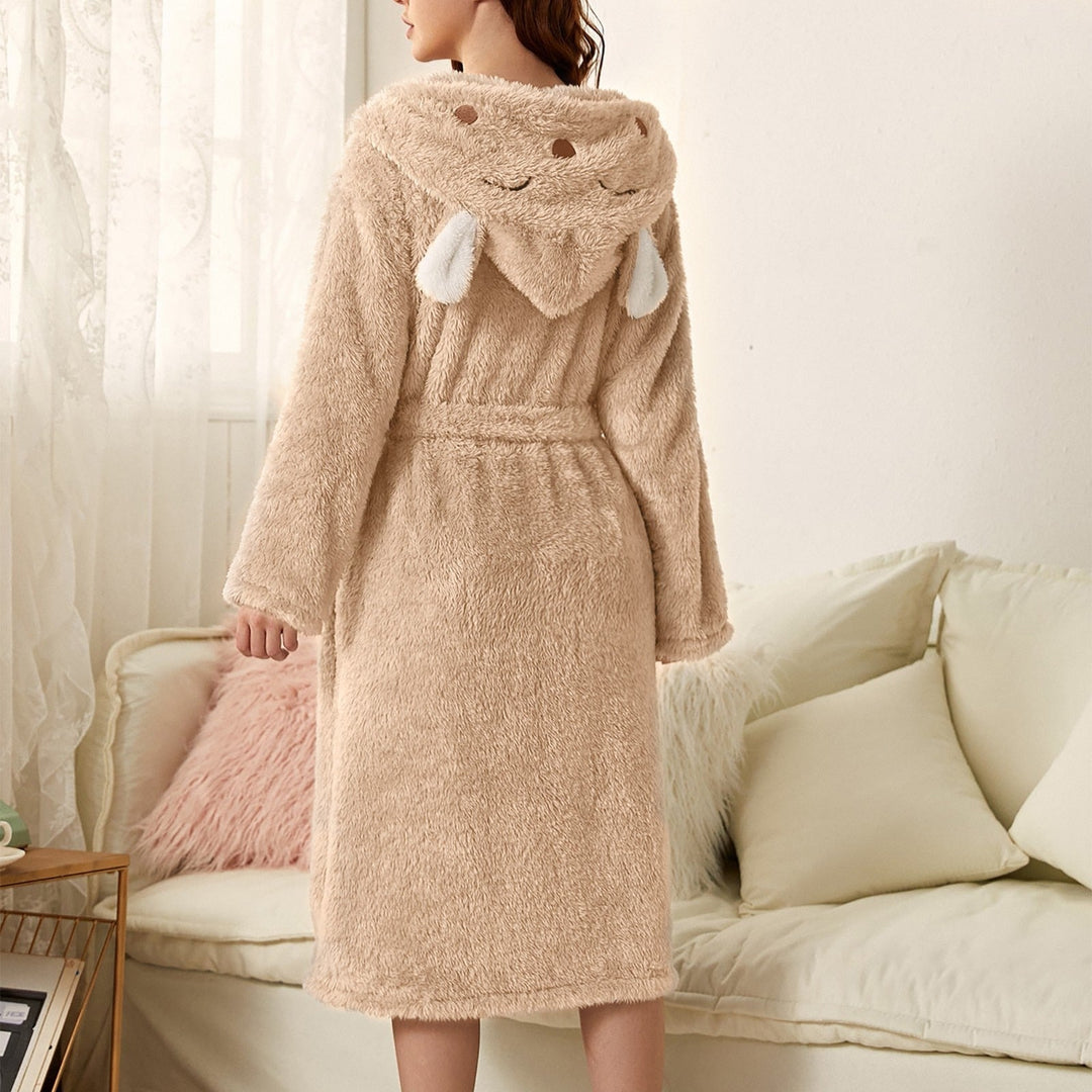 Levoire | Peignoir En Polaire À Capuche Pour Femme Beige - Lapin