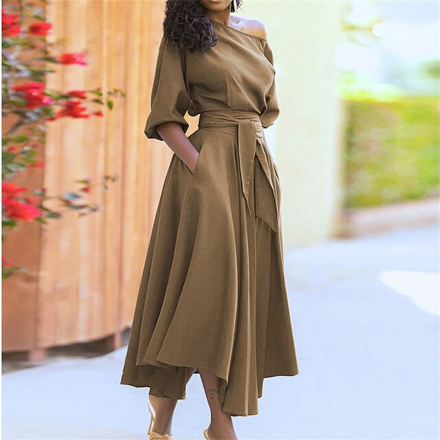 Levoire | Robe chic manches mi-longues Kaki