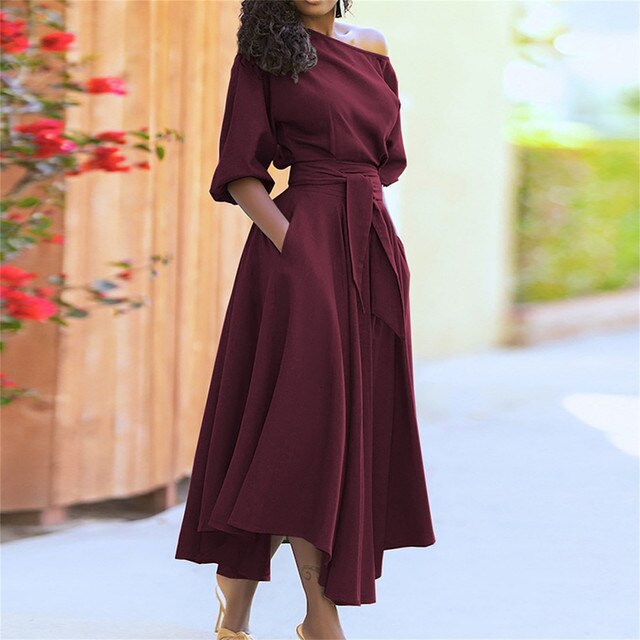 Levoire | Robe chic élégante avec manches mi-longues Rouge