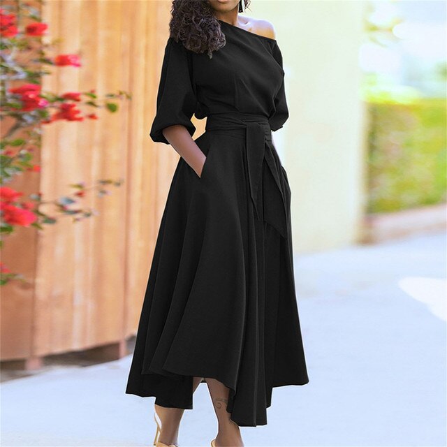 Levoire | Robe chic élégante avec manches mi-longues Noir