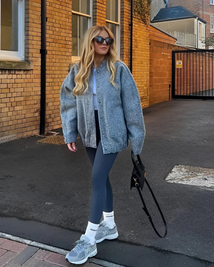 Levoire | Veste Chic à Col Rond avec Poche gris foncé