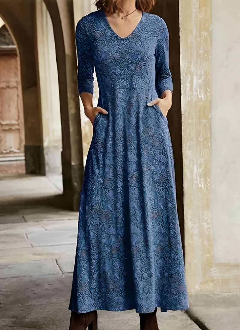 Levoire | Robe Maxi À Manches Longues Pour Femmes Bleu