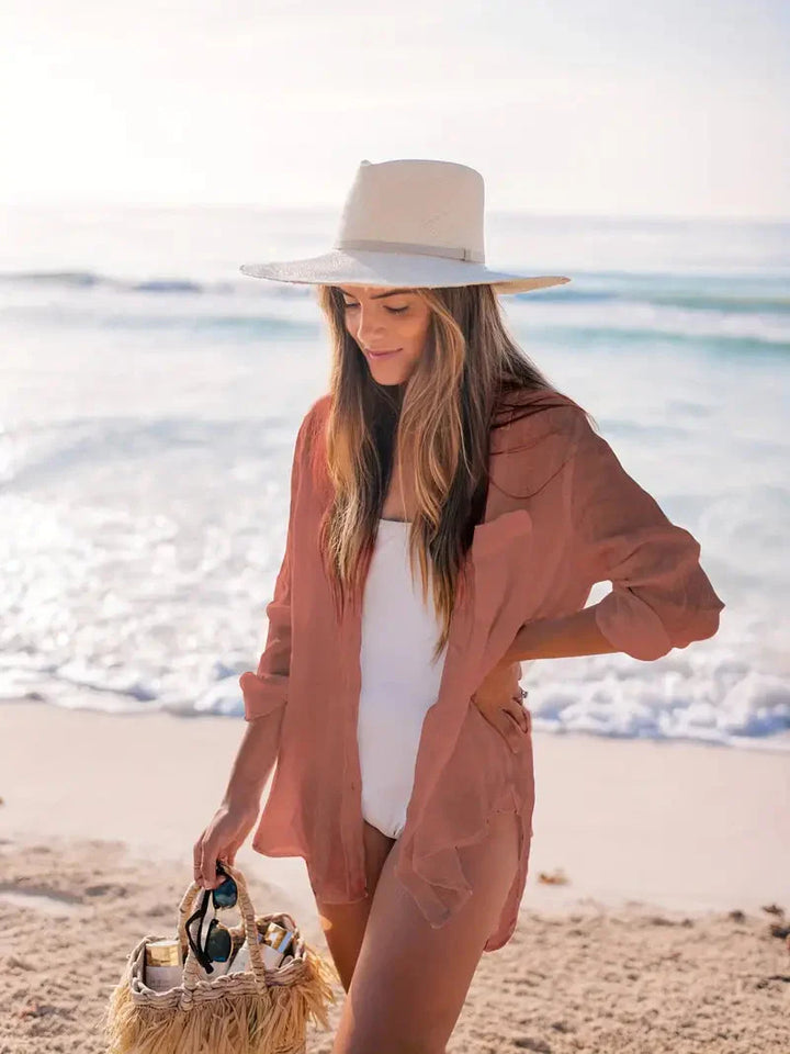 Levoire | Semi-Transparent Long Sleeve Linen Shirt Bikini Robe