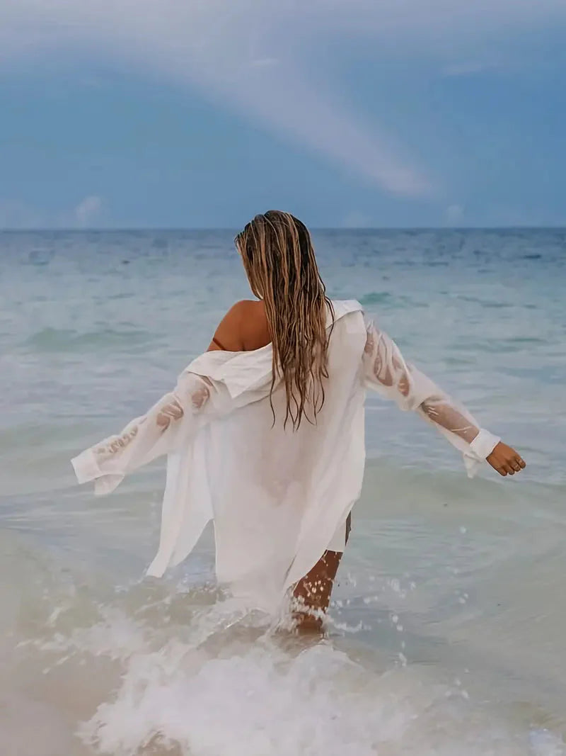 Levoire | Semi-Transparent Long Sleeve Linen Shirt Bikini Robe