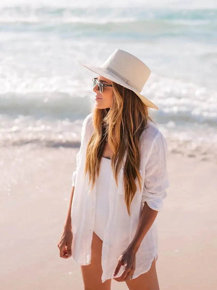 Levoire | Semi-Transparent Long Sleeve Linen Shirt Bikini Robe