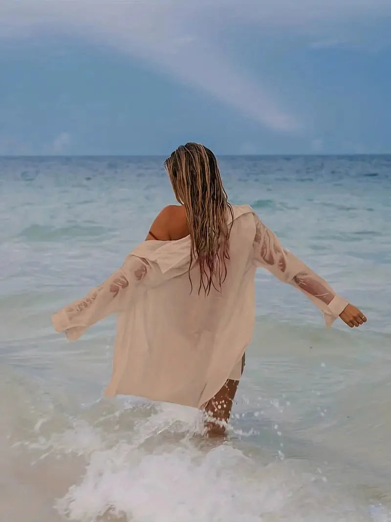 Levoire | Semi-Transparent Long Sleeve Linen Shirt Bikini Robe