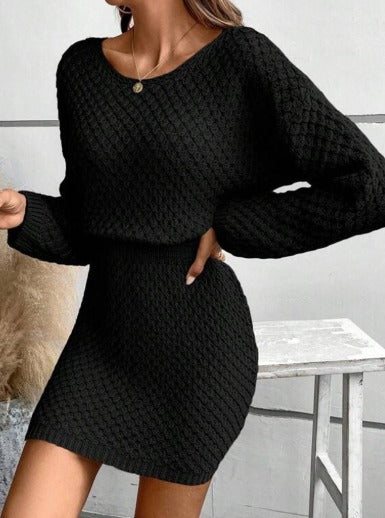 Levoire | Robe Tricotée Confortable À Manches Longues Pour Femmes Noir