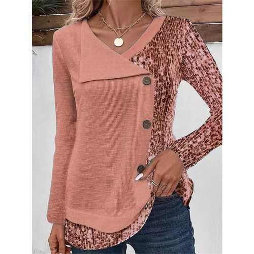 Levoire | Chemise À Col En V Imprimée Avec Bouton Pour Femmes À Manches Longues