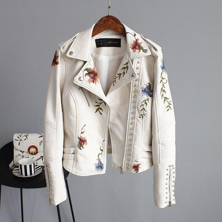 Levoire | Veste En Cuir À Fleurs Pour Femmes Beige