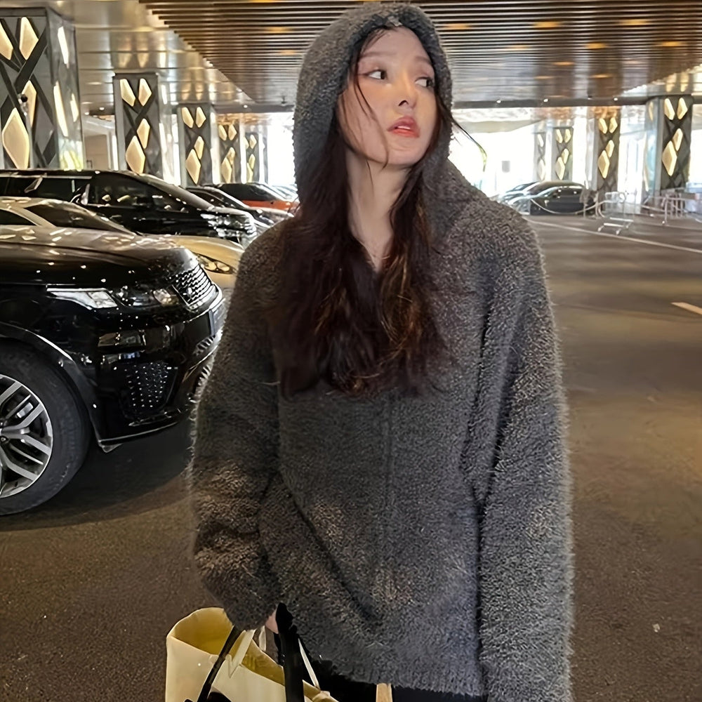Levoire | Grande Taille Pull À Capuche Chaud Avec Fermeture Éclair Pour Femmes