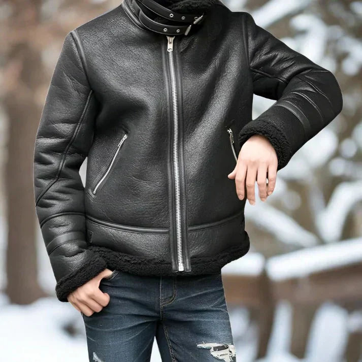 Levoire | Blouson Épais En Cuir Homme Noir